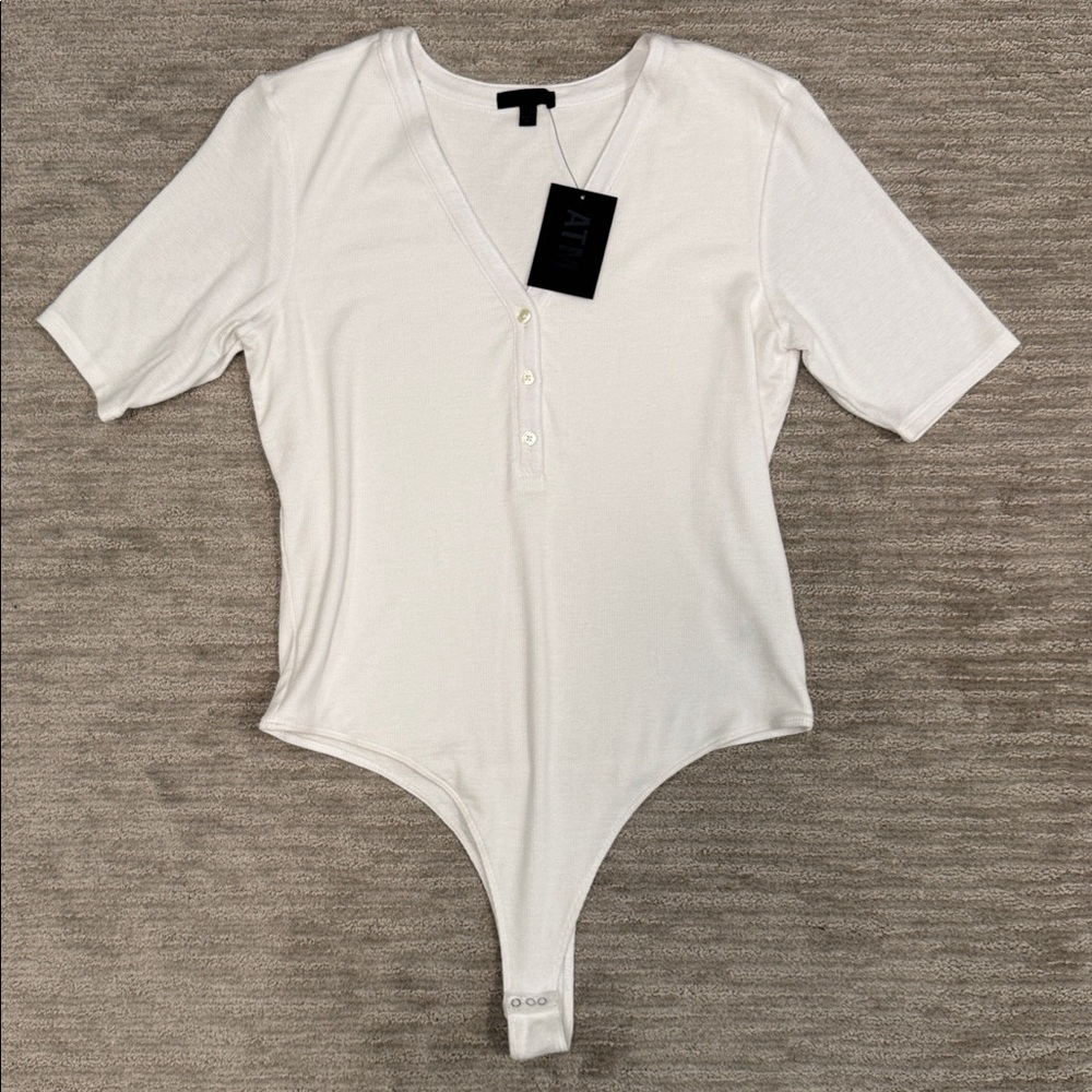 ATM Anthony Thomas Melillo NWT Micro Modal Rib Bodysuit White Size Large